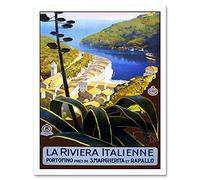 Wee Blue Coo Travel Italian Riviera Portofino Harbour Sea Italy Vintage Wall Art Print Mur Encadré Décor 30 x 41 cm