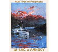 Wee Blue Coo Travel Tourism Mountain Lake D'Annecy France Vintage Advertising Wall Art Print Mur Décor 30 x 41 cm