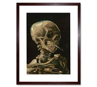 Wee Blue Coo Van Gogh Head Skeleton Burning Cigarette Artwork Framed Wall Art Print 12X16 inch Mur