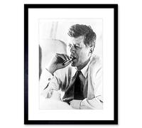 Wee Blue Coo Vintage Photo President John Kennedy Smoke Cigar JFK Framed Art Print & Picture & Mount F12X1759