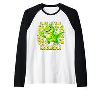 Wee Little Hooligan Irish Dino Shamrock St Patricks Day Manche Raglan