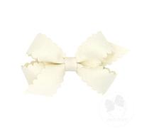 Wee Ones Nœud gros-grain pour fille avec bord festonné, blanc antique, mini