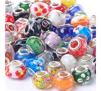 Weebee Lot de 50 perles en verre de Murano à grand trou pour la fabrication de bijoux