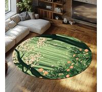 WEECHAINGE 135cm Tapis Ronds Conte de fées forêt Fleuri Vert Mignon antidérapant Doux et Fin Tapis Circulaire pour Salon Cuisine