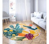 WEECHAINGE 150cm Tapis Rond lavables dans Le Salon Fruits et Vase Citron Cuisine Circulaire imprimé Tapis Doux antidérapant à Profil Bas pour dortoir d’entrée