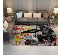 WEECHAINGE Abstrait Coloré Tapis 160x230cm Salon Salle à Manger Moderne Graffiti Singe Street Art Grand Doux Facile D Entretien Poils Courts Suivez Vos Rêves Imprimer de Sol