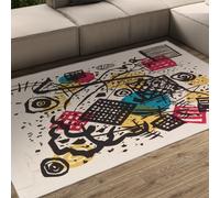 WEECHAINGE Abstrait Doodle Black Line Art Carpets Tapis 180x270cm Doux à Poils Courts Sarcelle Jaune Rouge Accents sur crème Moelleux Modernes lavables antidérapants pour Salon Chambre Cuisine entrée