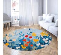 WEECHAINGE Abstrait Floral Rond Salon Tapis antidérapant Cercle coloré Tapis Bleu Jaune Rouge Fleur imprimé Doux à Poils Ras Tapis Modernes 120cm