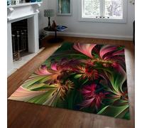 WEECHAINGE Abstrait Floral Swirl Grands pour Salon Tapis 60x120cm Lavable à Poils Ras avec Support antidérapant Chambre Coucher Salle Manger Vintage Rose Vert