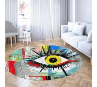 WEECHAINGE Abstrait Graffiti Rond Enfants Tapis Coloré Oeil Design Pop Art Style Lavable Antidérapant Salle de Bains De Salle De Salle De Bains Chambre 90cm