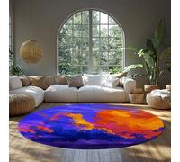 WEECHAINGE Abstrait Nuage Coucher de Soleil Rond Salle à Manger Tapis Audacieux Orange Violet Bleu Cercle coloré Grand Tapis Lavable Art Moderne pour Table Basse 135cm