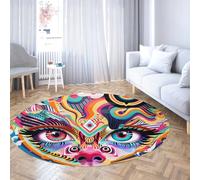 WEECHAINGE Abstrait Rond Lavable en Machine Tapis Graffiti Visage Art Doux à Poils Courts Non dérapant Cercle dortoir Tapis pour Salon Chambre d’Enfants Chambre 240cm