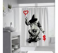 WEECHAINGE Argent ou Amour Banksy Graffiti Rideau De Douche Pop Culture Bain Rideau De Douche Doublure Ensemble avec Crochets en Plastique pour Salle De Bain Décoratif W90xL180cm