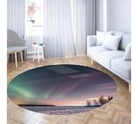 WEECHAINGE Aurora Borealis Rond Doux Tapis Aurores Boréales Ciel Nocturne Étoilé Hiver Paysage Imprimer Lavable Poils Courts Cercle Patio Tapis Décoration D’intérieur 200cm