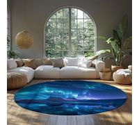 WEECHAINGE Aurora Borealis Tapis Rond pour Le Bureau Ciel étoilé Paysage de Montagne Flanelle Tapis à Poils Ras Nature thème Tapis de Sol Northern Lights Decor 90cm