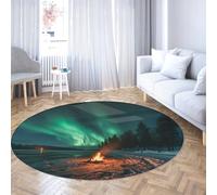 WEECHAINGE Aurores boréales Tapis Ronds lavables Feu de Camp Neige Forêt Paysage Tapis Doux antidérapant Tapis de Sol d’Hiver Arctique pour Salle à Manger Bureau 100cm