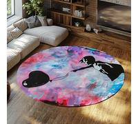 WEECHAINGE Ballon Fille Street Art Tapis Lavable en Machine Tapis de Sol Salon Chambre Salle de Bain Cuisine Entrée Bureau Poils Ras Résistant aux Taches Graffiti Bleu Rose Noir 200cm