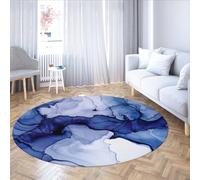 WEECHAINGE Bleu Abstrait Encre Rond Tapis Salon antidérapant Moderne Fluide Art Cercle Tapis à Poils Courts Lavable Doux Aquarelle marbre décoration intérieure 100cm