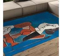 WEECHAINGE Bleu Orange À Poils Tapis 80x150cm Bas Abstrait Fille Portrait Chambre Pablo Picasso Salon Petit Lavables en Machine de Chevet antidérapant Courts pour d Enfant