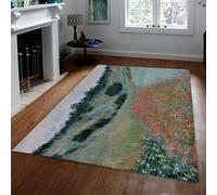 WEECHAINGE Champ de Coquelicots Lavable Tapis 120x150cm Modernes Verts et Oranges à Poils Ras Paysage flanc Colline Non Perte pour Couloir Entrée Salon Chambre Coucher