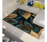 WEECHAINGE de Cuisine Feuille d Or Tapis 90x150cm botanique Turquoise foncé Sol Lavable antidérapant pour buanderie Bureau à Domicile Moderne Abstrait Feuilles Imprimer