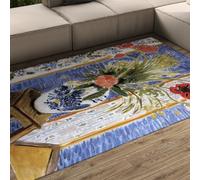 WEECHAINGE de Style Chinois Moderne Henri Matisse Tapis Lavable en Machine Blanc Bleu 120x180cm Sol adapté aux Animaux Compagnie pour Le Salon Chambre à Coucher Salle Manger Bureau Domicile Plantes