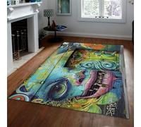 WEECHAINGE de Style Moderne Artistique Neon Alley Portal 3D Graffiti Tapis Doux À Poils 100x150cm Courts Salon Surréaliste Sol Antidérapant Grand pour Couloir Chambre Sarcelle Orange