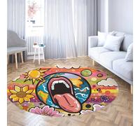 WEECHAINGE Dessin animé Bouche Impression Rond Tapis à Poils Ras Lavable Grand Pop Art coloré Cercle Salle de Classe Tapis Arc-en-Ciel pour Salon Chambre entrée dortoir 100cm