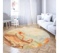 WEECHAINGE Dragon Oriental Art Tapis Lavable Rond Beige Or antidérapant pour Les Zones à Fort trafic dans Le Salon Chambre Coucher Bureau Domicile Salle Manger 160cm