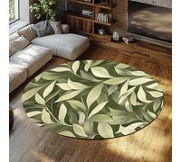 WEECHAINGE Feuille botanique imprimé Cercle Lavable Tapis 100cm William Morris Grand Boho Salon Sauge Douce Vert Olive Chambre antidérapant à Poils Ras pour Salle Manger entrée dortoir