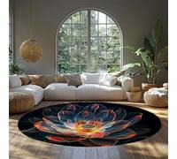 WEECHAINGE Fleur de Lotus Tapis Ronds Lavable pétale Design Grand Tapis Circulaire pour Salon Doux antidérapant botanique Moderne Art Oriental Tapis Circulaire 90cm