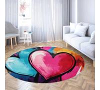 WEECHAINGE Graffiti Couleurs Lavable Rond Enfants Tapis antidérapants Street-Art Coeurs Design Cercles Doux Non Perte pour Salon Salle à Manger de Bain Collège Dortoir Rose & Sarcelle 200cm