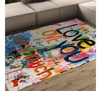 WEECHAINGE Graffiti Love You Very Much Tapis 100x150cm Pop Art Script pour Salon antidérapant Style Abstrait Moderne Décoration intérieure Chambre Cuisine Couloir Salle à Manger Dortoir