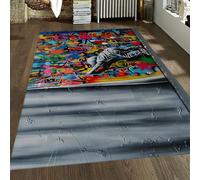 WEECHAINGE Graffiti Street Art Salon Tapis 80x150cm Silhouette Peinture en aérosol colorée lavables Doux avec Support antidérapant léger à Poils Ras Lavable Machine pour Cuisine Bureau dortoir