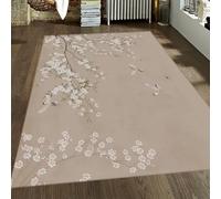 WEECHAINGE Grands lavables pour Le Salon Tapis 180x240cm Sakura Cherry Blossom Extra Large Taupe à Poils Ras Floral Non déleuté Style Japonais Design Salle Manger Bureau Domicile