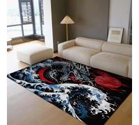 WEECHAINGE Grands Tapis 160x200cm Salon Vintage avec Dossier antidérapant Ferme Orientale Lavable Tapis d’Accent à Poil Bas Dragon Japonais pour Une Salle Classe Bureau