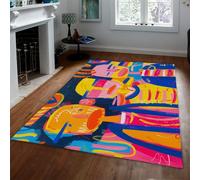 WEECHAINGE Grands Tapis pour Salon 100x150cm Visages Abstraits Graffiti Art Lavable à Poils Ras avec Support antidérapant de Dessin animé coloré Chambre Manger Salle Enfant Playroon d
