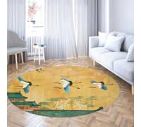 WEECHAINGE Grue Orientale Moquette Rond Tapis à Poils Ras de Style Chinois avec des Oiseaux Volants Doux Lavable Pliable antidérapant pour l’entrée d’étude du Salon 80cm