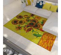 WEECHAINGE Jaune Tournesol Vase Tapis 120x180cm Salon Lavable en Machine Antidérapant Tapis de Sol à Poils Ras Peintures à l Huile Florales Imprimer pour Salle à Manger Cuisine Entrée