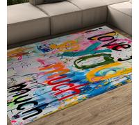 WEECHAINGE Lavable en Machine Tapis 120x150cm Poils Courts Graffiti Street Art Support antidérapant Non muant pour Salon Chambre Cuisine Couloir Bureau Je t Aime Beaucoup de Peinture Multicolore