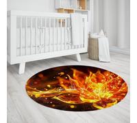 WEECHAINGE Lotus Flamboyant Rond Moquette feu Fleur Abstrait Tapis pour Salon Studio Espace de Yoga Doux Lavable à Poils Ras antidérapant décoration de Sol 160cm