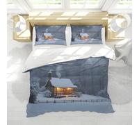 WEECHAINGE Minimal Snowland Housse de Couette Cabine d’Hiver Glow Cozy Snow Night Soft 3 Piece Housse de Couette avec Fermeture à glissière Microfibre brossée 240x220 cm