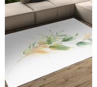 WEECHAINGE Moderne en Eucalyptus Tapis 140x200cm à imprimé de Feuilles botaniques Salon Salle Manger Cuisine Blanc et Vert avec des Accents dorés Chevet Bureau Domicile Entretien Facile