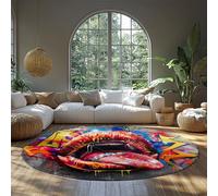 WEECHAINGE Moderne Graffiti Lèvres Langue Rond Tapis Audacieux Coloré Urbain Street Art Zone Tapis Antidérapant Lavable À Pou pour Adolescents Chambre Décor 80cm