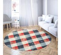 WEECHAINGE Moquette Rond à Carreaux avec Motif géométrique à Carreaux en Rouge Bleu crème Tapis Circulaire de Style Moderne à Poils Ras Lavable pour dortoir ou Bureau 60cm