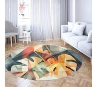 WEECHAINGE Moquette Rond Abstrait Moderne avec imprimé de Feuilles Tropicales Tapis Circulaire Doux à Poils Ras Tapis de Sol Lavable en Machine antidérapant pour Le Bureau à Domicile 100cm