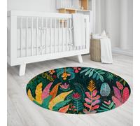 WEECHAINGE Moquette Rond coloré en Forme de Feuille Tropicale Tapis Circulaire Lavable Doux avec Support antidérapant Thème de la Jungle Pliable à Poils Ras pour Les Enfants Salle de Jeux 100cm