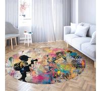 WEECHAINGE Moquette Rond de Style Graffiti Boy Silhouette Urban Street Art Tapis pour Ados & Studio Doux Lavable Pliable Low-Pile Garçons Tapis Anti-Slip 135cm