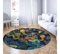 WEECHAINGE Moquette Rond psychédélique avec Visage Abstrait Ocean Face Art Doux Lavable Zone à Poils Ras Tapis antidérapant Cercle créatif Tapis pour Décor de Sol 160cm
