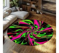 WEECHAINGE Néon Abstrait Tourbillon Rond Tapis Fond Noir avec Vibrant Vert et Rose Art Moderne Doux antidérapant Cercle Tapis pour Salon Studio 80cm